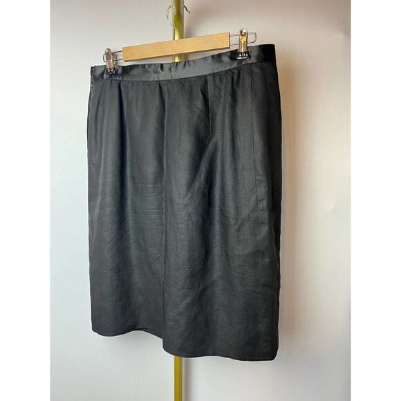 VTG Valentino Miss V Black Linen Skirt with Satin Waist Sz. 46 (US 16) - Picture 4 of 8
